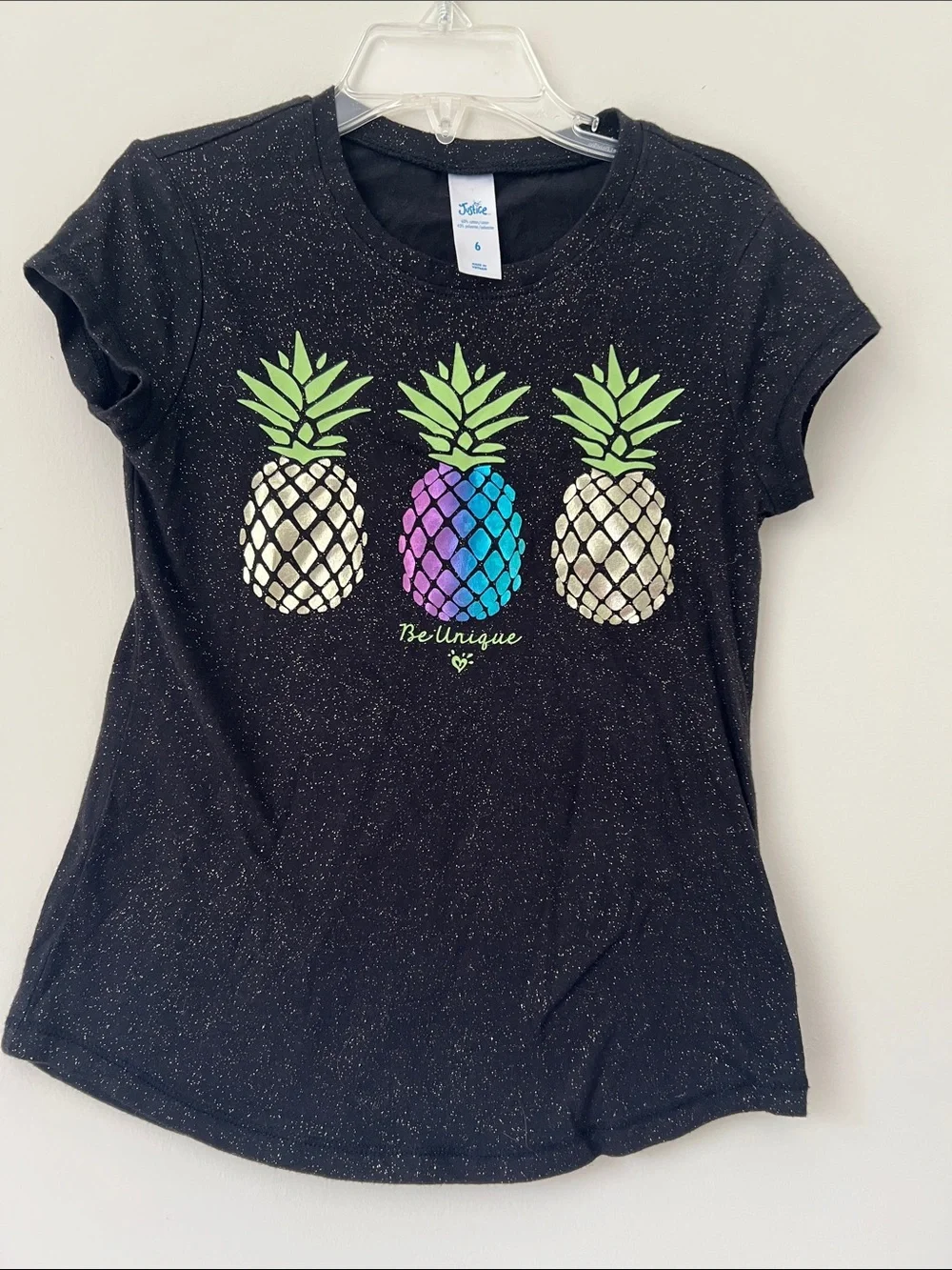 Justice Black Sparkle Short Sleeve Tee